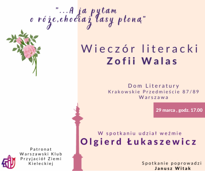 Wieczór literacki Zofii Walas (29 marca)